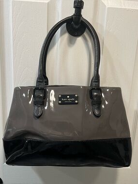 kate spade Carlisle Street Elena Gray and Black Patent Leather Shoulder Bag -EUC